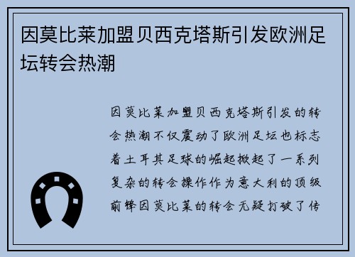 因莫比莱加盟贝西克塔斯引发欧洲足坛转会热潮